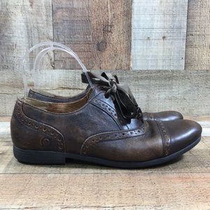 Born Brown Leather Arletta Wingtip Oxford Shoes Women's 7.5 Lace Up